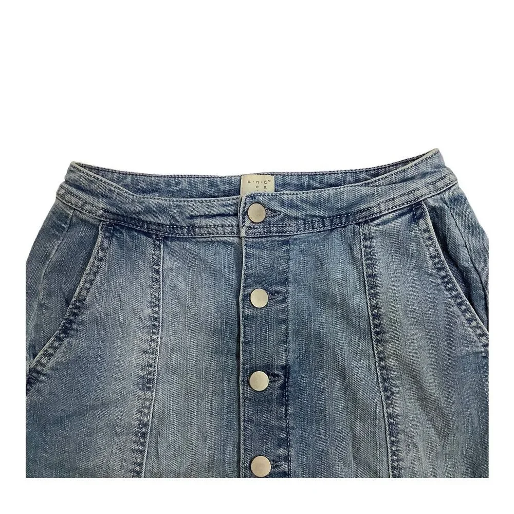 a.n.d e.a.w.y Skirt Light Blue Straight Pencil Mini Button Up Size 6 Women Denim